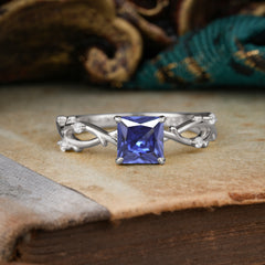 Princess Cut 1 Carat Tanzanite Engagement Ring Nature Inspired Twisted Infinity Leaf Ring