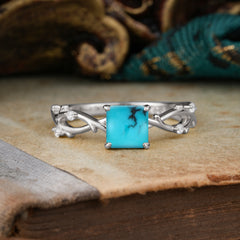 Princess Cut 1 Carat Turquoise Engagement Ring Nature Inspired Twisted Infinity Leaf Ring