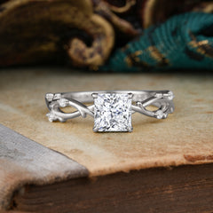 Princess Cut 1 Carat Lab Diamond Engagement Ring Nature Inspired Twisted Infinity Leaf Ring