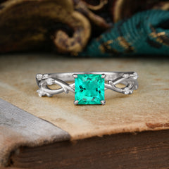 Princess Cut 1 Carat Emerald Engagement Ring Nature Inspired Twisted Infinity Leaf Ring