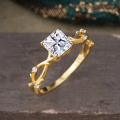 Princess Cut 1 Carat Moissanite Engagement Ring Nature Inspired Twisted Infinity Leaf Ring