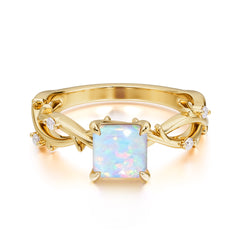 Princess Cut 1 Carat Opal Engagement Ring Nature Inspired Twisted Infinity Leaf Ring