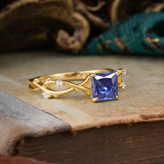 Princess Cut 1 Carat Tanzanite Engagement Ring Nature Inspired Twisted Infinity Leaf Ring