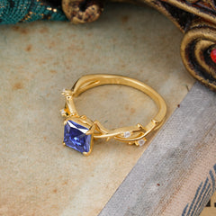 Princess Cut 1 Carat Tanzanite Engagement Ring Nature Inspired Twisted Infinity Leaf Ring