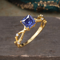 Princess Cut 1 Carat Tanzanite Engagement Ring Nature Inspired Twisted Infinity Leaf Ring