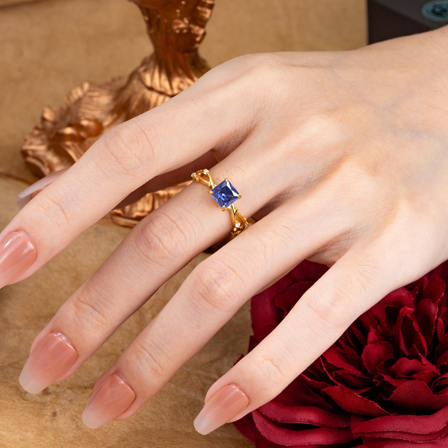 Princess Cut 1 Carat Tanzanite Engagement Ring Nature Inspired Twisted Infinity Leaf Ring