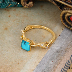 Princess Cut 1 Carat Turquoise Engagement Ring Nature Inspired Twisted Infinity Leaf Ring