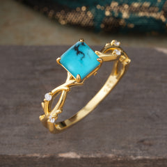 Princess Cut 1 Carat Turquoise Engagement Ring Nature Inspired Twisted Infinity Leaf Ring