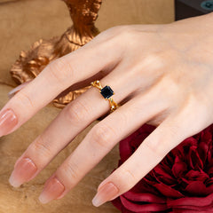 Princess Cut 1 Carat Black Onyx Engagement Ring Nature Inspired Twisted Infinity Leaf Ring