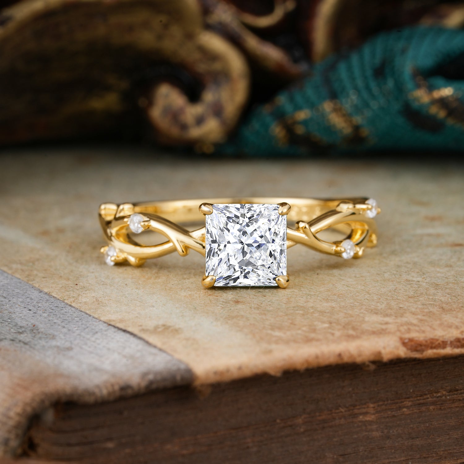 Princess Cut 1 Carat Lab Diamond Engagement Ring Nature Inspired Twisted Infinity Leaf Ring