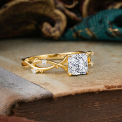Princess Cut 1 Carat Lab Diamond Engagement Ring Nature Inspired Twisted Infinity Leaf Ring