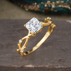 Princess Cut 1 Carat Lab Diamond Engagement Ring Nature Inspired Twisted Infinity Leaf Ring