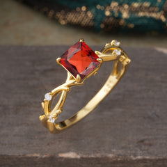 Princess Cut 1 Carat Garnet Engagement Ring Nature Inspired Twisted Infinity Leaf Ring