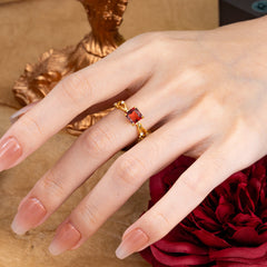 Princess Cut 1 Carat Garnet Engagement Ring Nature Inspired Twisted Infinity Leaf Ring