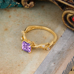 Princess Cut 1 Carat Amethyst Engagement Ring Nature Inspired Twisted Infinity Leaf Ring