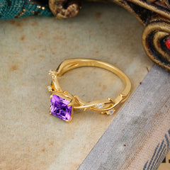 Princess Cut 1 Carat Amethyst Engagement Ring Nature Inspired Twisted Infinity Leaf Ring