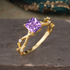 Princess Cut 1 Carat Amethyst Engagement Ring Nature Inspired Twisted Infinity Leaf Ring