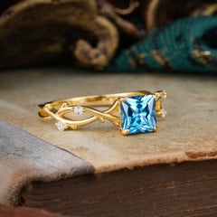 Princess Cut 1 Carat Aquamarine Engagement Ring Nature Inspired Twisted Infinity Leaf Ring