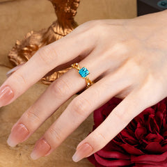 Princess Cut 1 Carat Aquamarine Engagement Ring Nature Inspired Twisted Infinity Leaf Ring