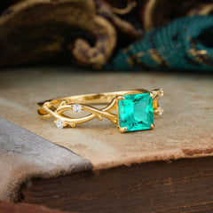 Princess Cut 1 Carat Emerald Engagement Ring Nature Inspired Twisted Infinity Leaf Ring