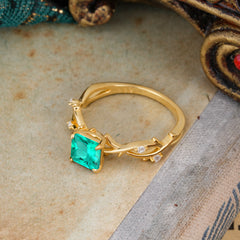 Princess Cut 1 Carat Emerald Engagement Ring Nature Inspired Twisted Infinity Leaf Ring