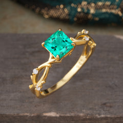 Princess Cut 1 Carat Emerald Engagement Ring Nature Inspired Twisted Infinity Leaf Ring