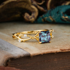 Princess Cut 1 Carat Alexandrite Engagement Ring Nature Inspired Twisted Infinity Leaf Ring