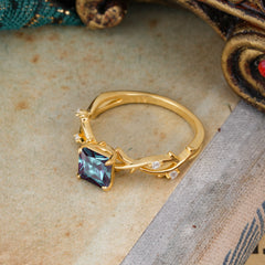 Princess Cut 1 Carat Alexandrite Engagement Ring Nature Inspired Twisted Infinity Leaf Ring