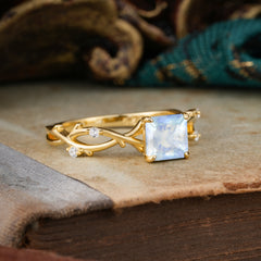 Princess Cut 1 Carat Moonstone Engagement Ring Nature Inspired Twisted Infinity Leaf Ring