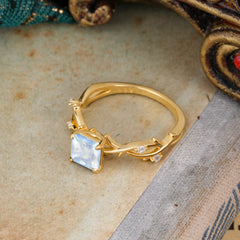 Princess Cut 1 Carat Moonstone Engagement Ring Nature Inspired Twisted Infinity Leaf Ring