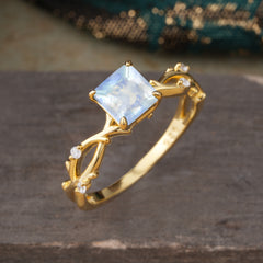 Princess Cut 1 Carat Moonstone Engagement Ring Nature Inspired Twisted Infinity Leaf Ring