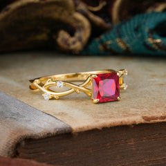 Princess Cut 1 Carat Ruby Engagement Ring Nature Inspired Twisted Infinity Leaf Ring