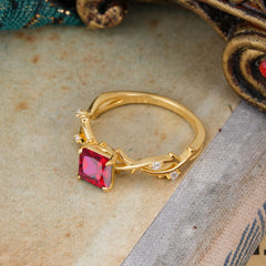 Princess Cut 1 Carat Ruby Engagement Ring Nature Inspired Twisted Infinity Leaf Ring