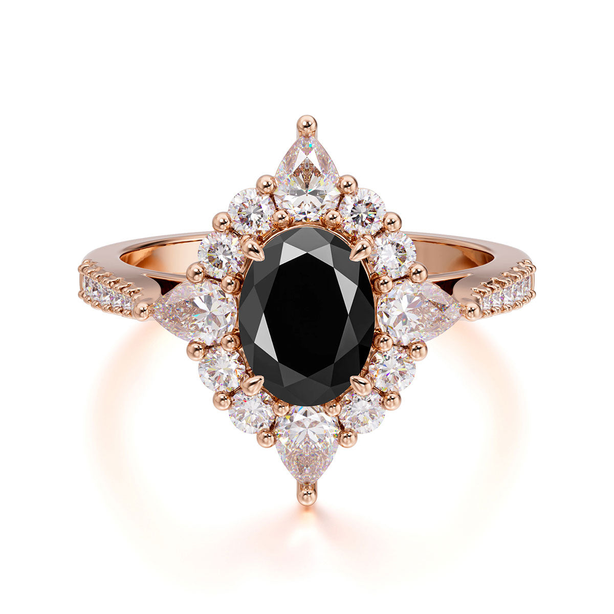 1.5CT Oval Cut Black Onyx Classic Side Stone Engagement Ring Unique Halo Bridal Ring