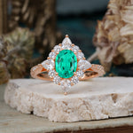 Luxury Oval Cut Halo Pavé Emerald Engagement Ring - Additional view