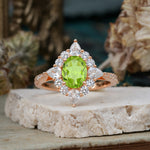 Luxury Oval Cut Halo Pavé Peridot Engagement Ring - Additional view