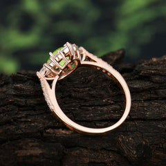1.5CT Oval Cut Peridot Classic Side Stone Engagement Ring Unique Halo Bridal Ring