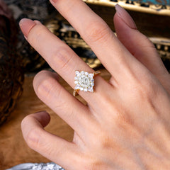 1.5CT Oval Cut Moissanite Classic Side Stone Engagement Ring Unique Halo Bridal Ring