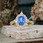 Luxury Oval Cut Halo Pavé Sapphire Engagement Ring - Additional view