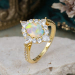 Luxury Oval Cut Halo Pavé Fire Opal Engagement Ring - Additional view