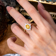 1.5CT Oval Cut Citrine Classic Side Stone 4 Prong Engagement Ring Unique Halo Bridal Ring