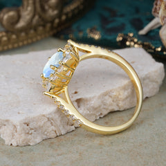 1.5CT Oval Cut Moonstone Classic Side Stone 4 Prong Engagement Ring Unique Halo Bridal Ring