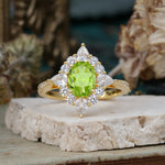 Luxury Oval Cut Halo Pavé Peridot Engagement Ring - Additional view