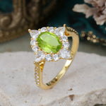 Luxury Oval Cut Halo Pavé Peridot Engagement Ring - Additional view