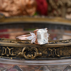 4CT Emerald Cut Moissanite Vintage Engagement Ring with Marquise Cluster