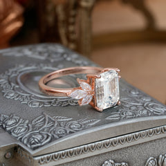 4CT Emerald Cut Moissanite Vintage Engagement Ring with Marquise Cluster