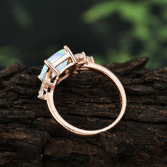 4CT Emerald Cut Opal Vintage Engagement Ring with Marquise Cluster