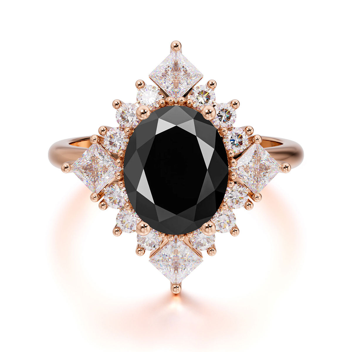 3CT Oval Cut Black Onyx Halo Engagement Ring for Women