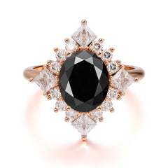 3CT Oval Cut Black Onyx Halo Engagement Ring for Women