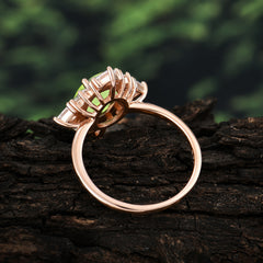 3CT Oval Cut Peridot Halo Engagement Ring for Women